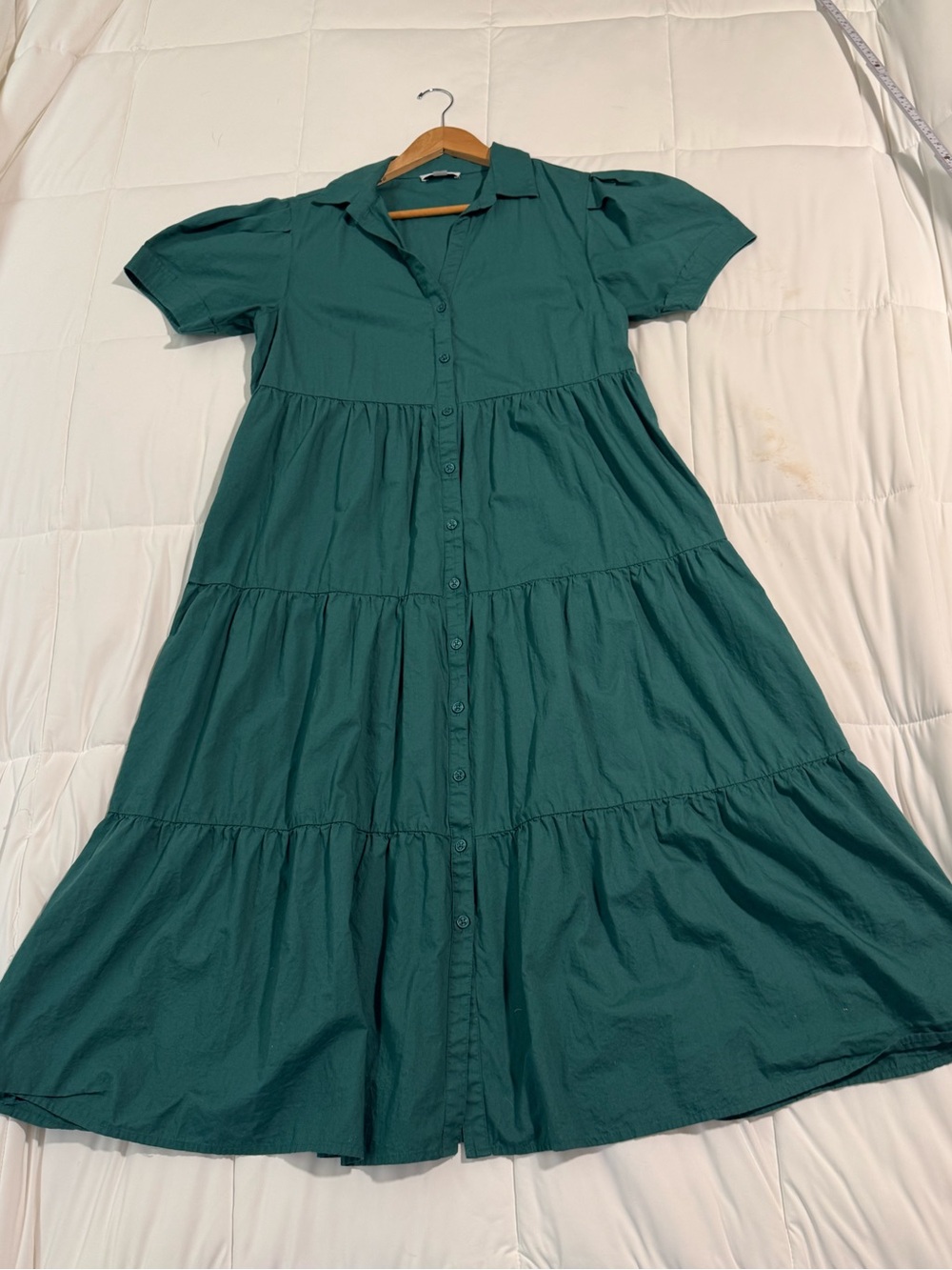 Calvin Klein tiered Button-Front Dress in Teal Green